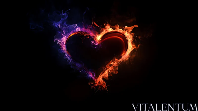 Flaming Heart Shape Engulfed in Dynamic Fire and Electric Energy