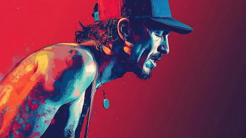 Sweat-soaked runner glowing in neon grit and sunset heat.