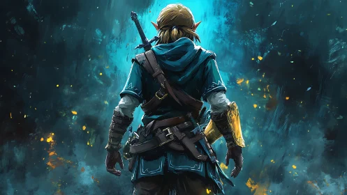 Backlit fantasy ranger rendered in high-contrast digital painting