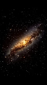 Edge-on spiral galaxy rendered with high-contrast starfield