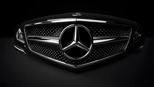 Close-up of Mercedes-Benz Front Grille in Dramatic Dark Lighting.