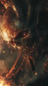 Demonic skull creature rendered in fiery cinematic lighting
