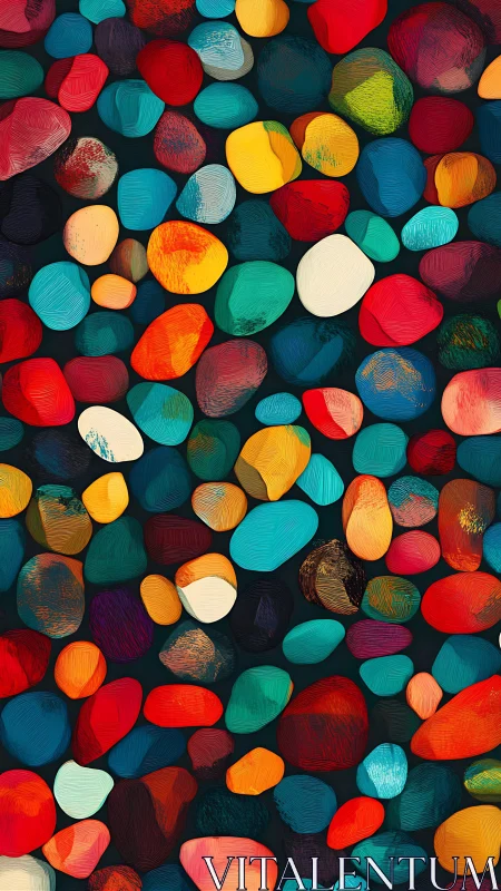 Colorful stone garden of playful painted pebbles.