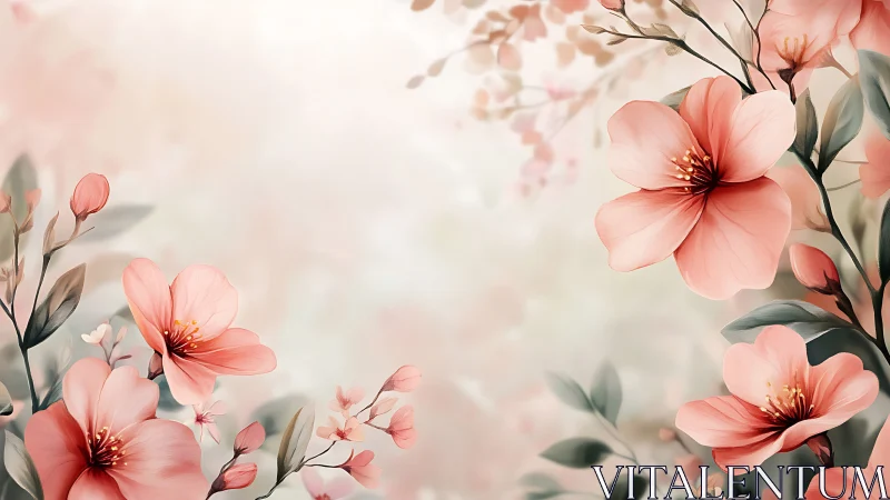 Soft Pink Flowers Frame Minimal Elegant Background Space.