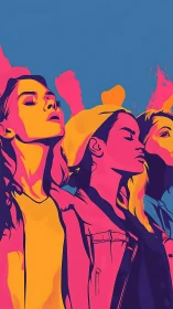 Neon triadic portrait of women in bold duotone gradients.