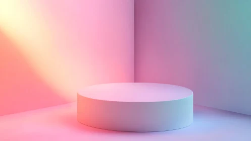 Cylindrical display podium under soft pastel studio lights.