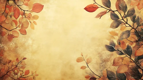 Autumn foliage branches framing textured yellow background.