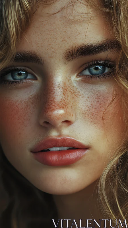 Freckled blue-eyed portrait holds an intimate, dreamy gaze