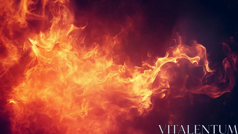 Intense swirling orange fire flames on dark background, digital art.