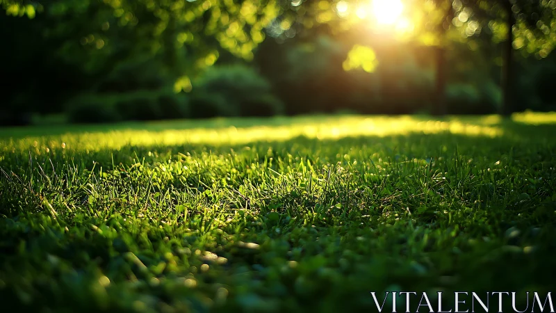 Sunlit grass whispers beneath a glowing summer evening sky.