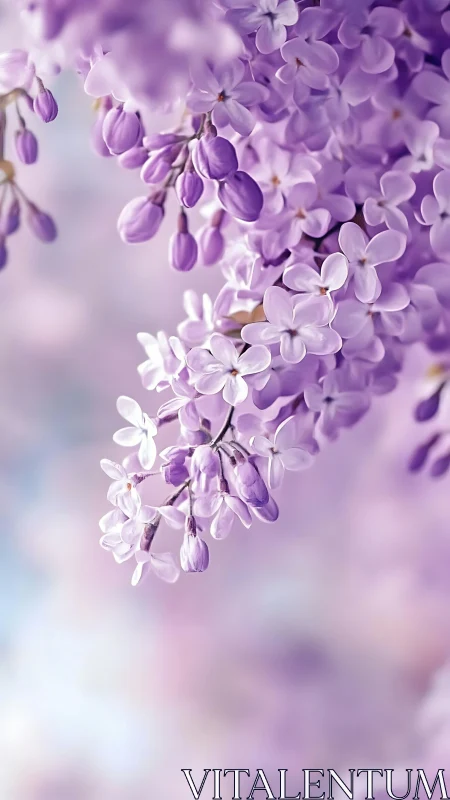 Wisteria cascading flowers with selective focus depth rendering