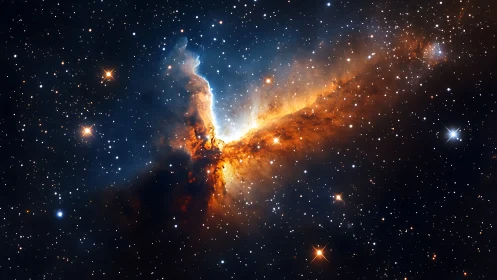 Bright nebula wings spread across dense star field in space.