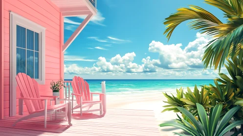 Beachfront Cottage with Adirondack Seating: Turquoise Ocean Panorama