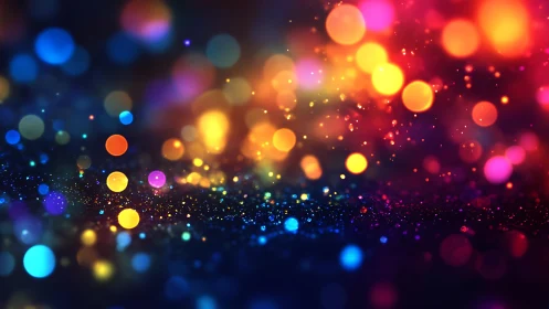Vibrant bokeh lights in a colorful abstract digital background.