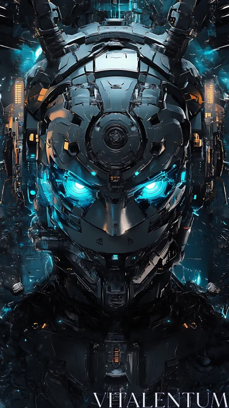 Neon-eyed warforge sentinel crowned in fractured circuitry.