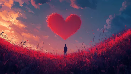 Solitary figure observed in field beneath large heart formation