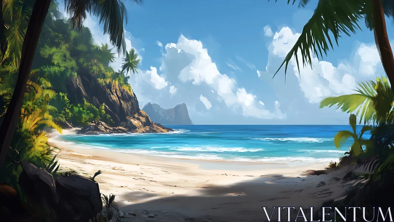 Tropical Beach Cove. Dramatic Cliffs Frame Pristine Paradise.