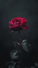 Deep Crimson Rose Against Dark Background Studio Portrait.