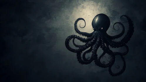 Octopus silhouette against diffuse underwater light source.
