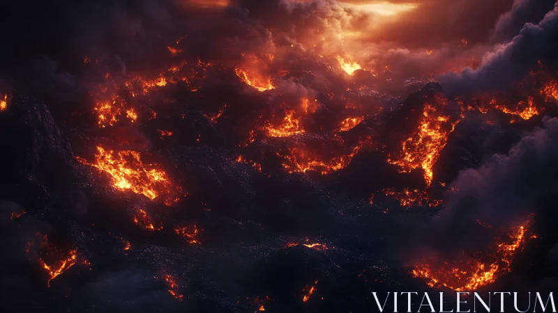 Cataclysmic Inferno: Apocalyptic Landscape Engulfed in Photorealistic Fire