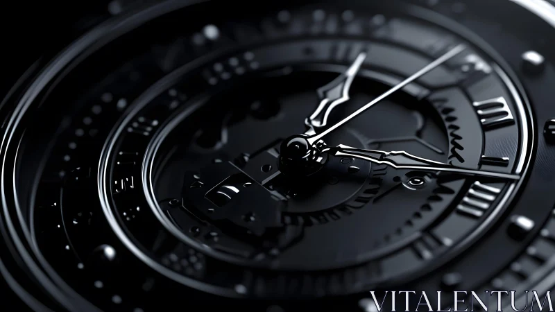 Elegant Close-Up of Black Luxury Clock with Roman Numerals.