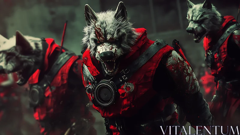 Armored wolf soldiers roar forward in a blood‑red battlefield