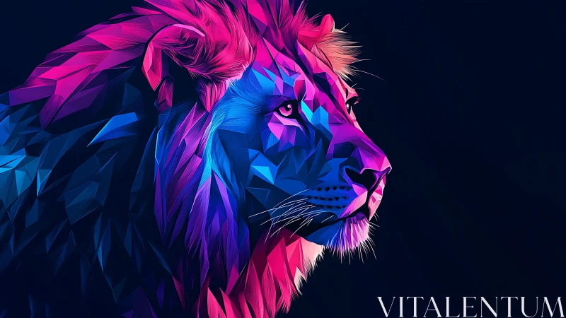 Polygonal neon lion head rendered in vibrant gradient colors