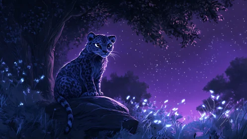 Leopard's Enchanted Night Under Starlit Skies