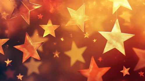 Amber star lanterns drifting through a dreamy ember sky.