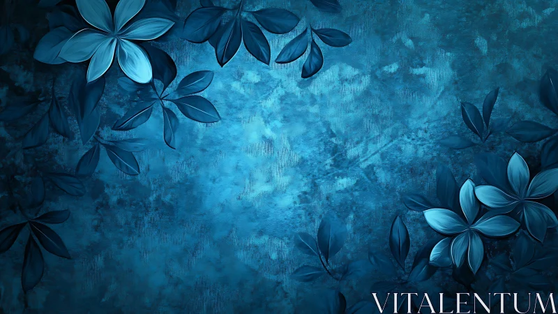 Midnight blue floral border frames textured abstract field.