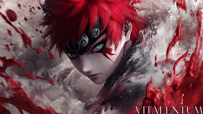 Red haired warrior in swirling red and white energy.