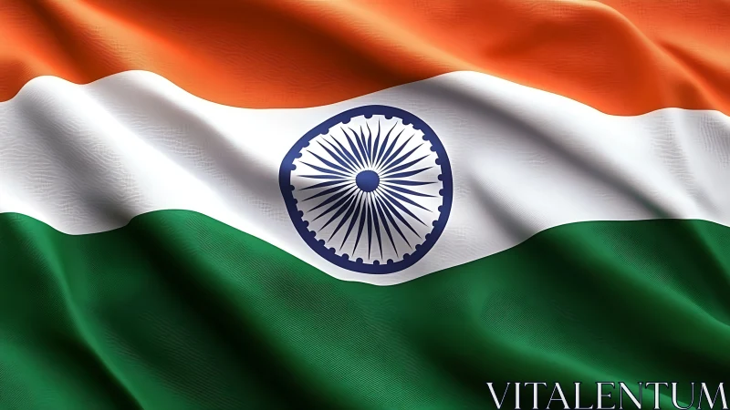 Indian tricolor flag with detailed Ashoka Chakra rendering.