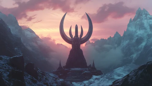 Monolithic crescent monument rises in snowy mountain pass