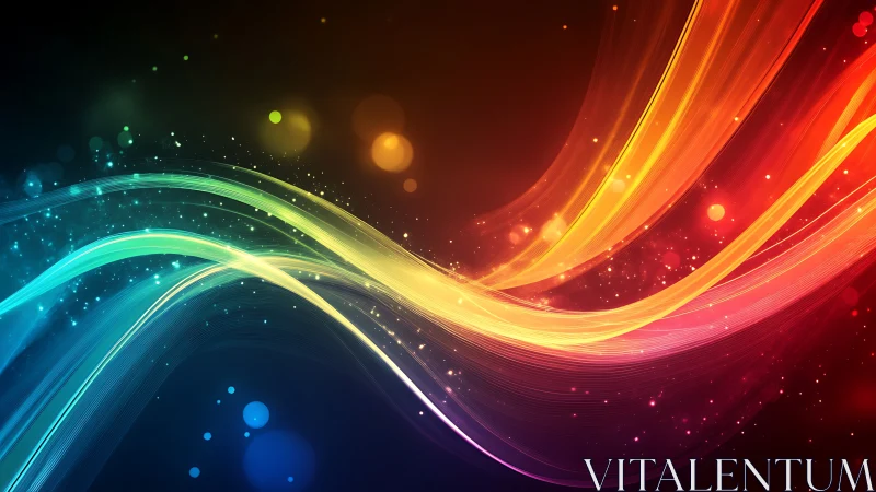 Curved multicolor light trails intersect over dark gradient field