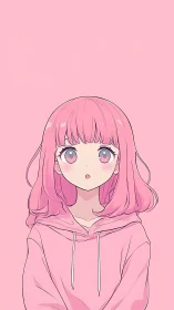 Cotton-candy gaze of a soft pink hoodie daydreamer girl.