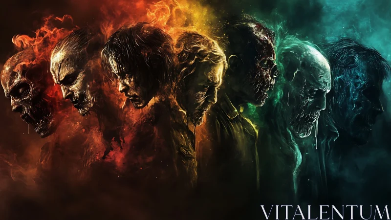 Elemental undead portraits in spectral chromatic sequence