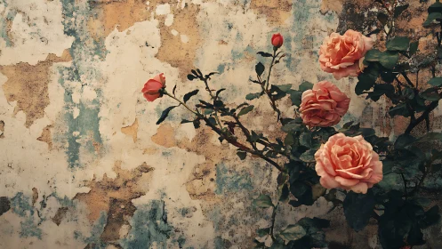 Vintage Roses Against Weathered Stone Beauty.