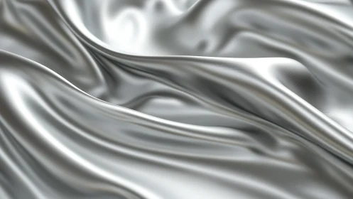 Smooth Silver Satin Fabric Waves, Soft Luxury Texture Close-Up.