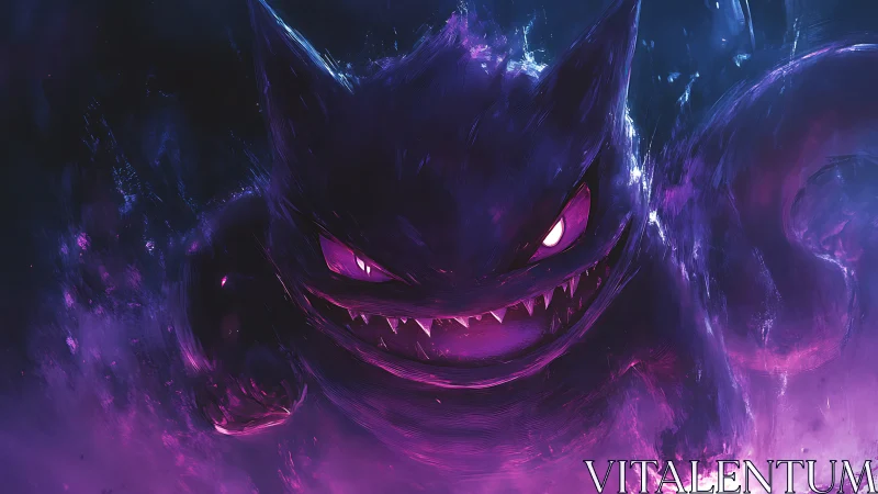 Purple spectral creature with glowing eyes in dark mist.