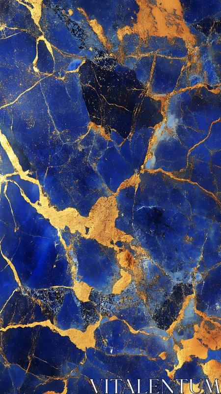 Cobalt blue marble slab intersected by metallic gold veining
