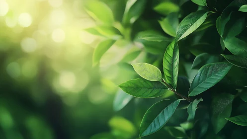 Sunlit Green Leaves in Soft Focus Nature Photography.