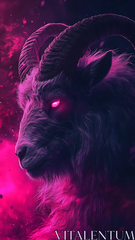 Horned goat profile glows with neon magenta eye light