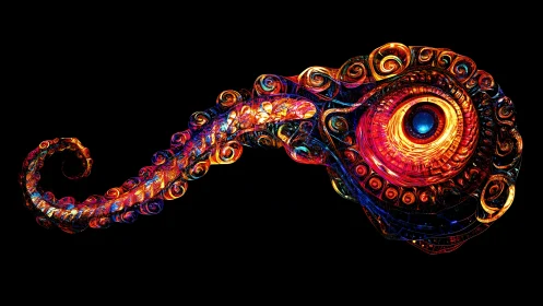 Fractal tentacle construct with luminous vortex core rendering.