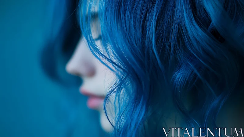 Ocean-blue dream curls drift across a quiet profile.