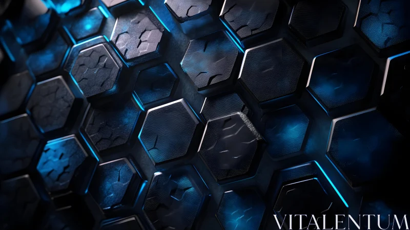Futuristic blue hexagonal pattern with glowing highlights in 3D style.