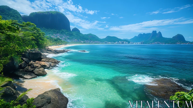 Turquoise Paradise: Where Green Mountains Kiss Azure Waters.