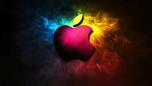 Multicolor stylized apple logo centered on dark background