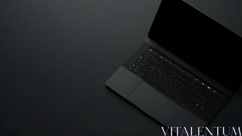 Matte black laptop in minimal overhead studio lighting setup.