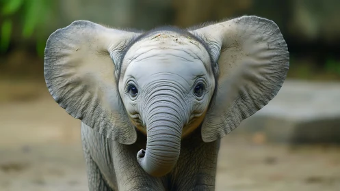 Curious baby elephant gazes forward in soft natural light