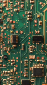 Close-up view of populated green electronic circuit board.